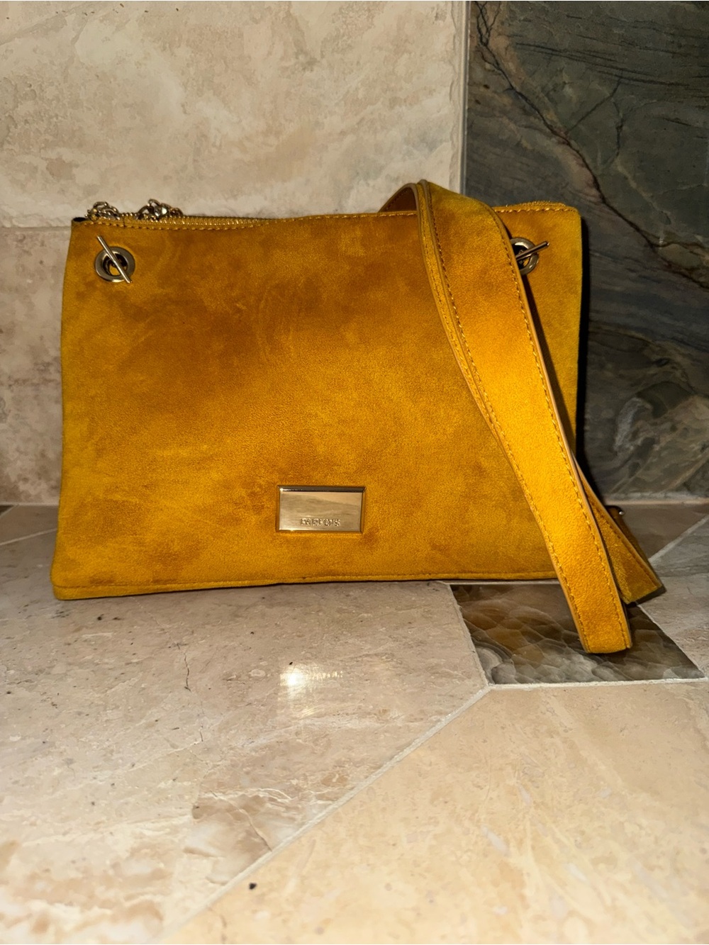 Parfois Mustard Yellow Suede Shoulder Bag Crossbody Purse Boho